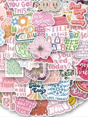 Colorful Positive Phrase Sticker Pack (50 Ct)- Pastel Floral & Retro Designs